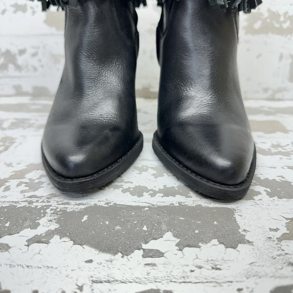 Zodiac Donna Western Boots Womens 7.5M‎ Black Leather Fringe Durable Traction